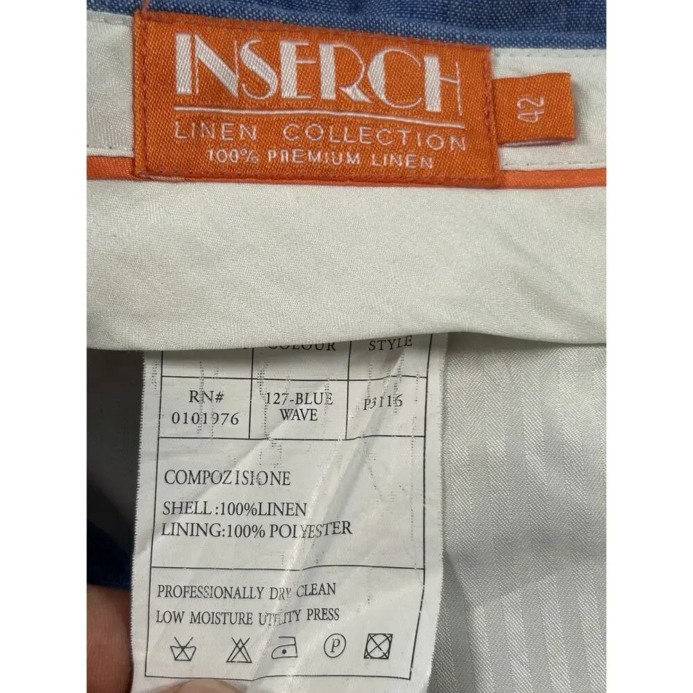 Inserch Linen Pants Mens 42x29 Blue Flat Front Lightweight Beachy Outdoors
